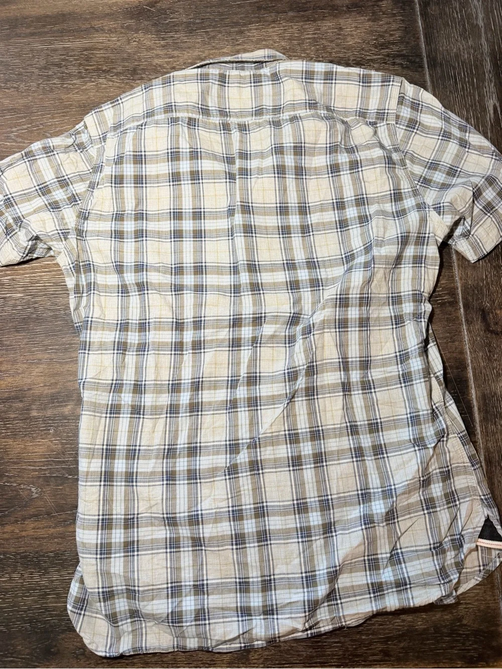 Men's Short Sleeve Plaid Button-Up Shirt in Beige and Blue Banana Republic